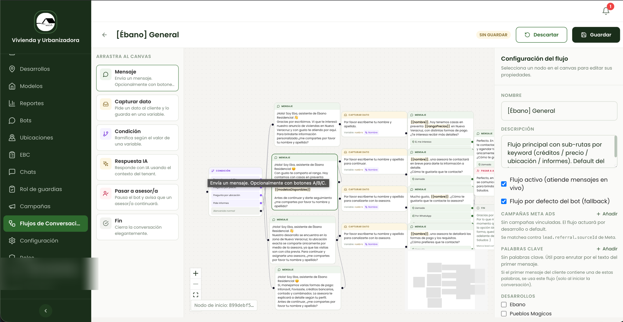 Constructor de flujos de conversación en JomCloud